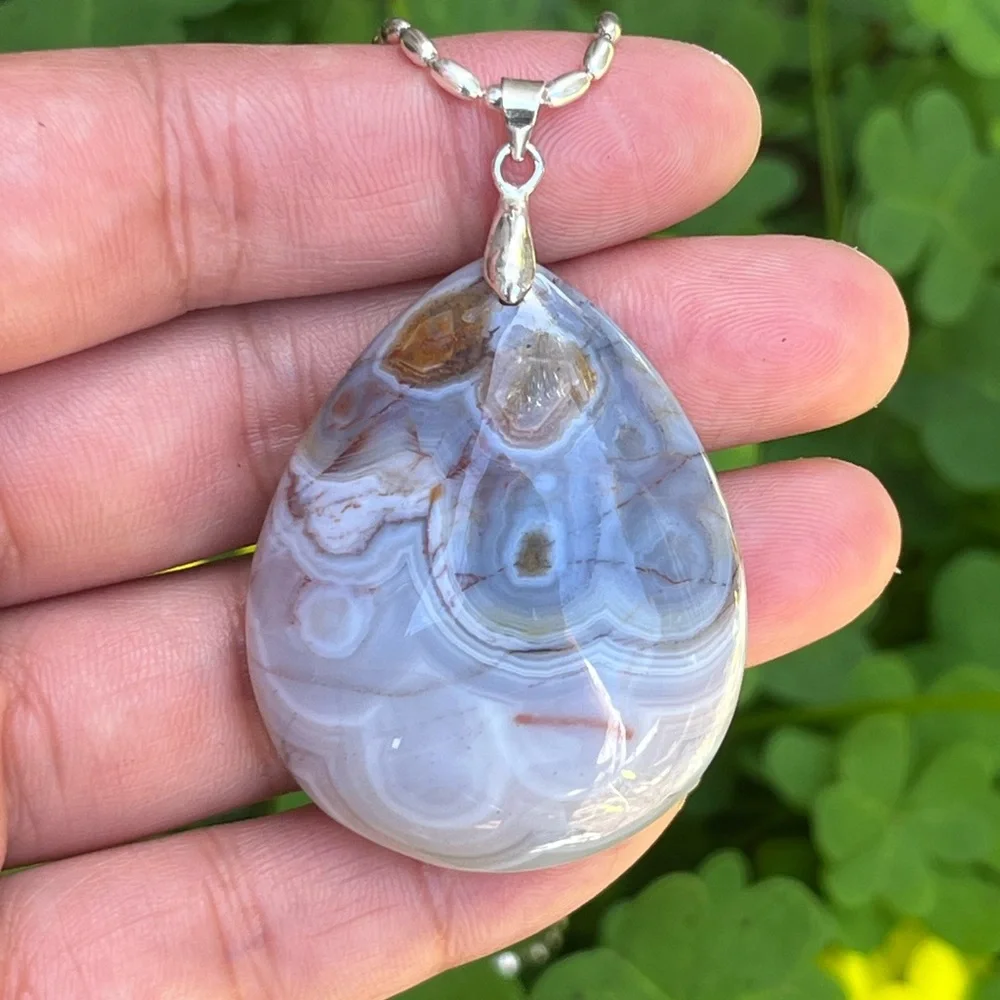 Silver plated teardrop druzy dream‎ amethyst pendant 0343